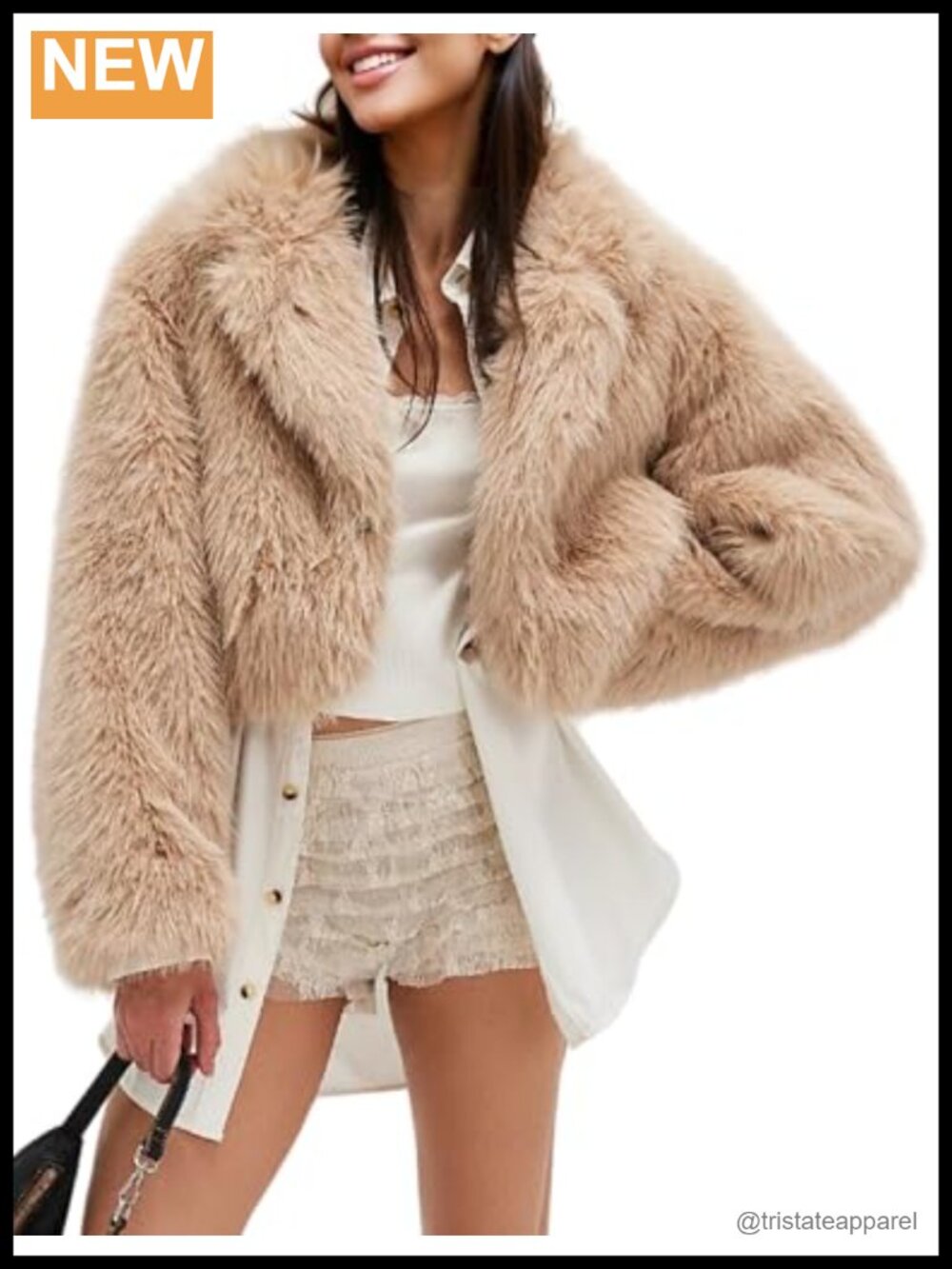 Womens Faux Fur Jacket Long Sleeve Warm Coat Cropped Shaggy Winter Button
